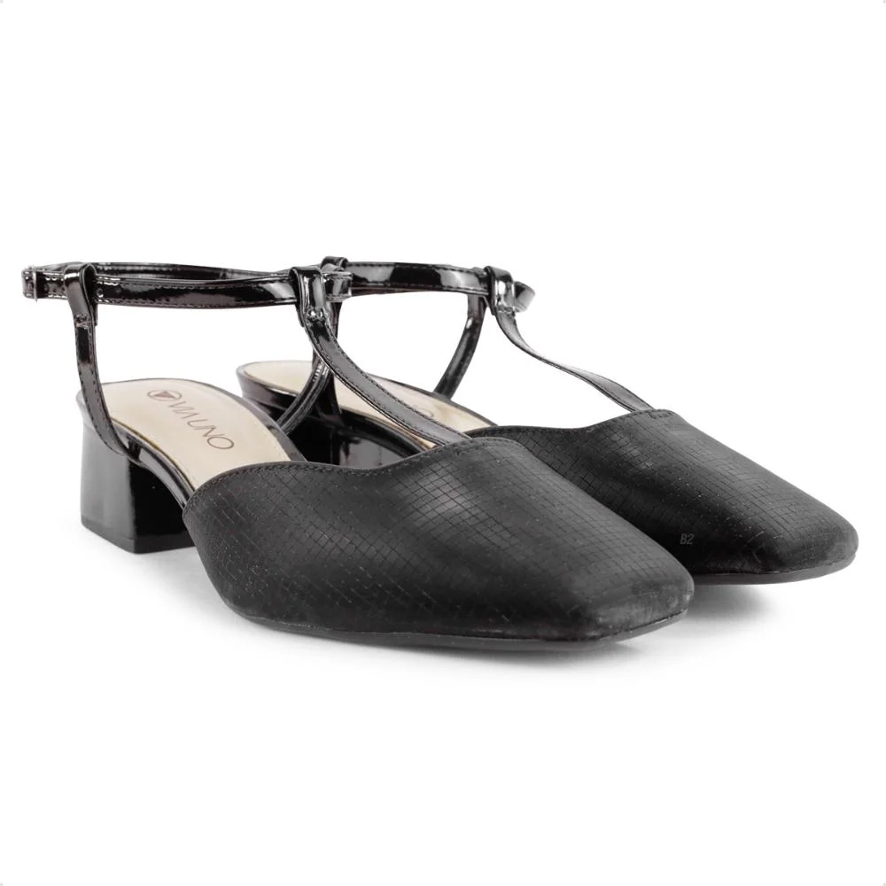 Scarpin Via Uno Salto Bloco Baixo Verniz Feminino Preto 3