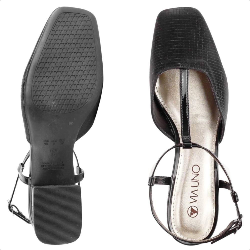 Scarpin Via Uno Salto Bloco Baixo Verniz Feminino Preto 6