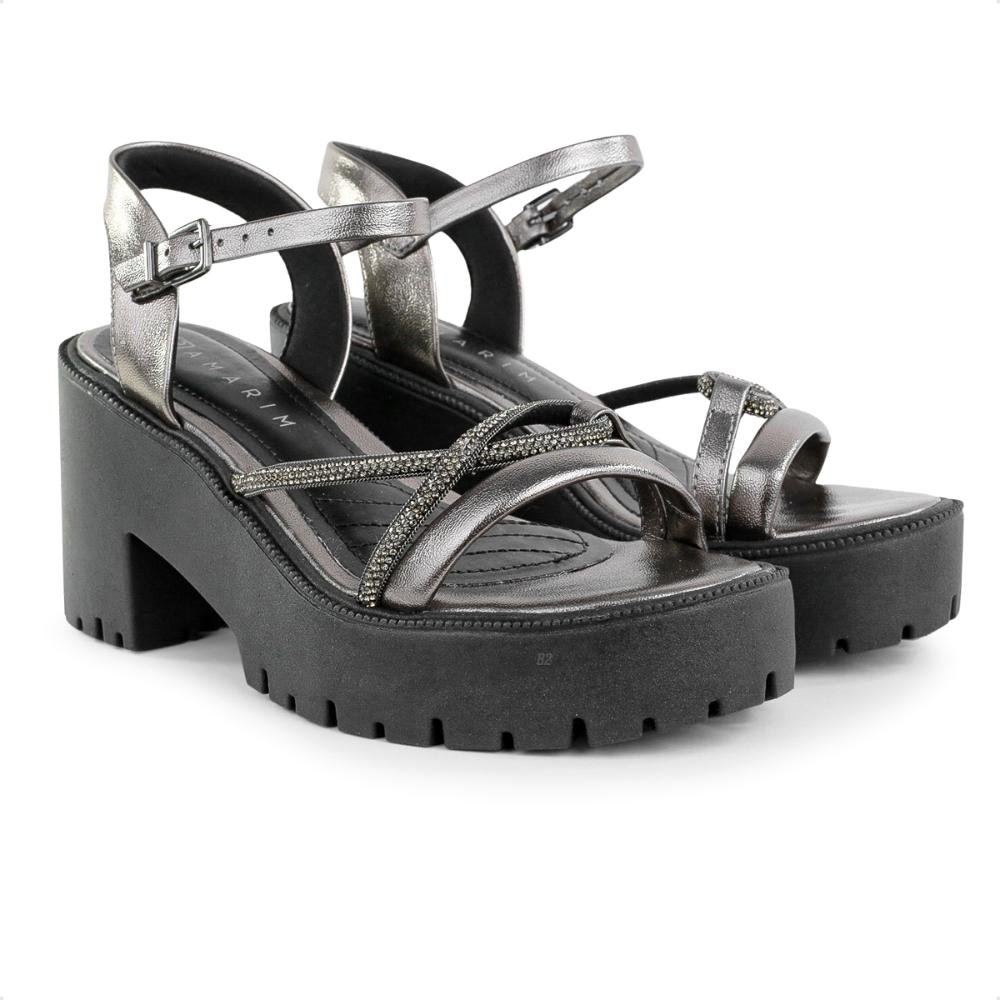 Sandália Ramarim Tratorada Feminina Preto/Prata 3