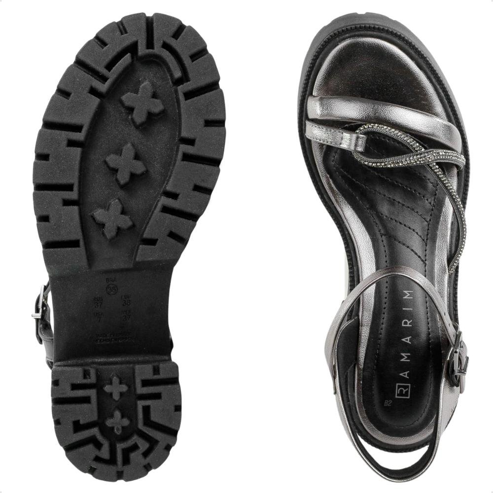 Sandália Ramarim Tratorada Feminina Preto/Prata 6