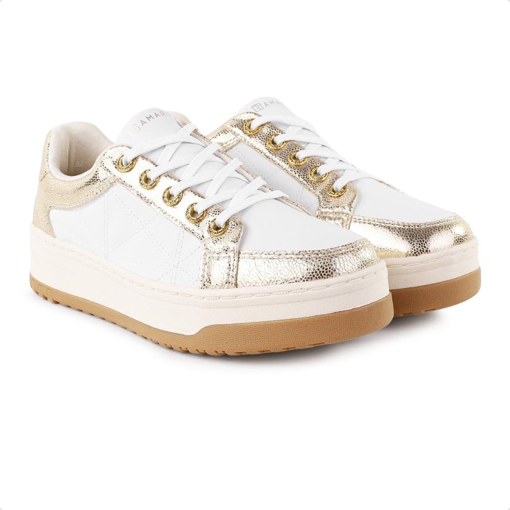 Tênis Ramarim Plataforma Cadarço Casual Feminino Branco/Dourado 3