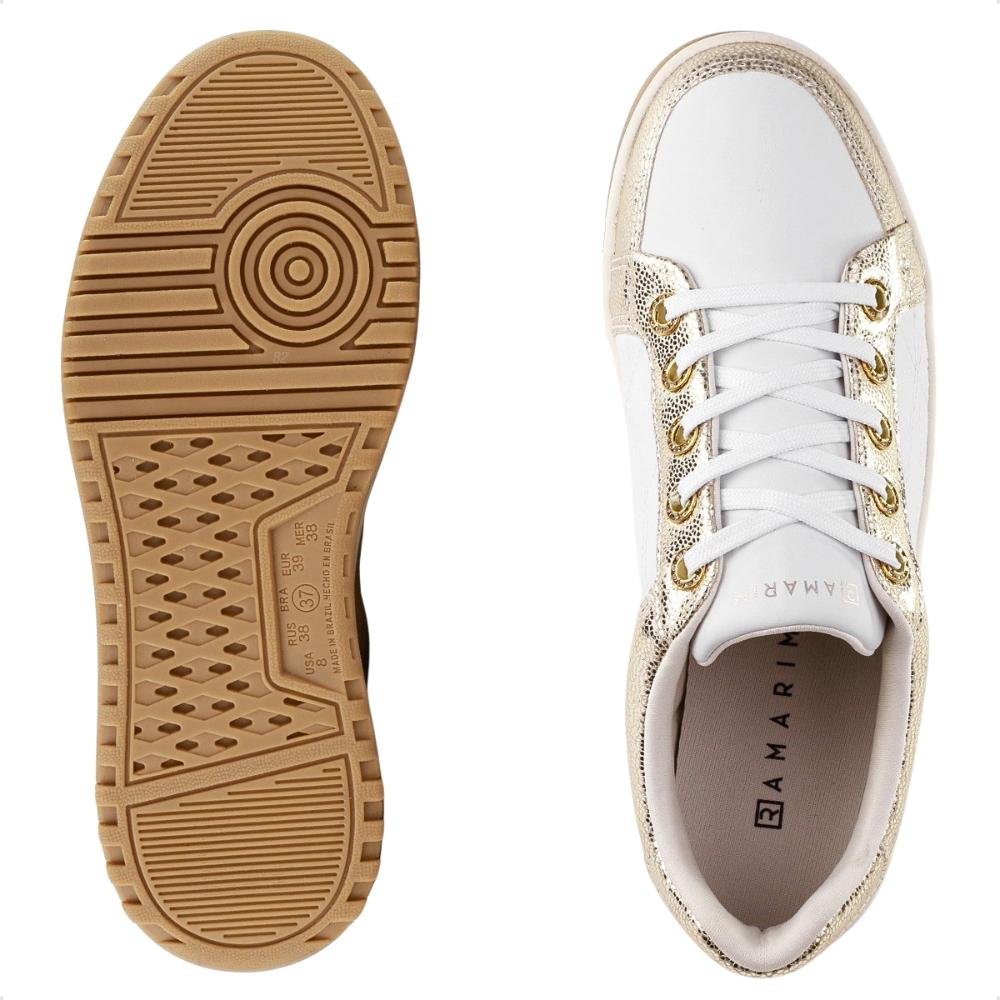 Tênis Ramarim Plataforma Cadarço Casual Feminino Branco/Dourado 6