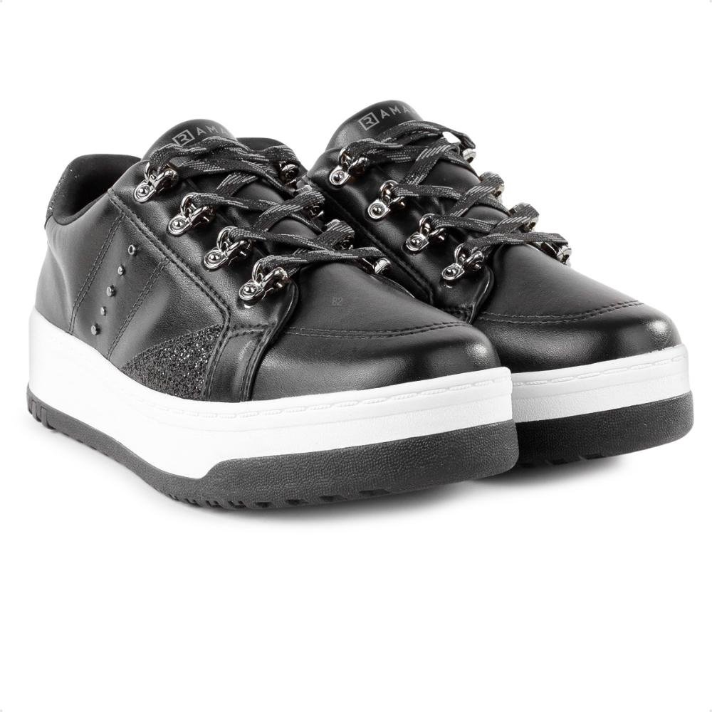 Tênis Ramarim Plataforma Cadarço Feminino Preto/Cinza 3