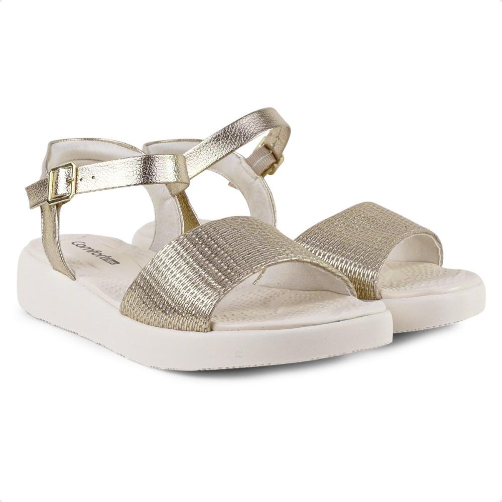 Sandália Comfortflex Com Fivela Feminina Branco/Dourado 3
