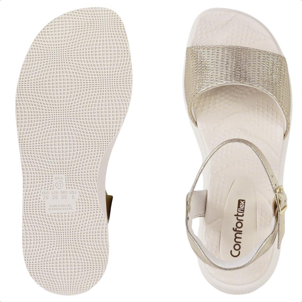 Sandália Comfortflex Com Fivela Feminina Branco/Dourado 6