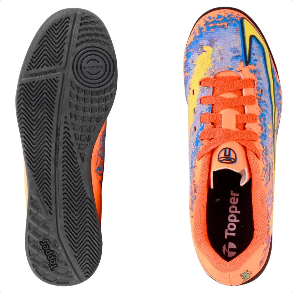 Chuteira Futsal Topper Strike 6 Juvenil Laranja/Azul 6