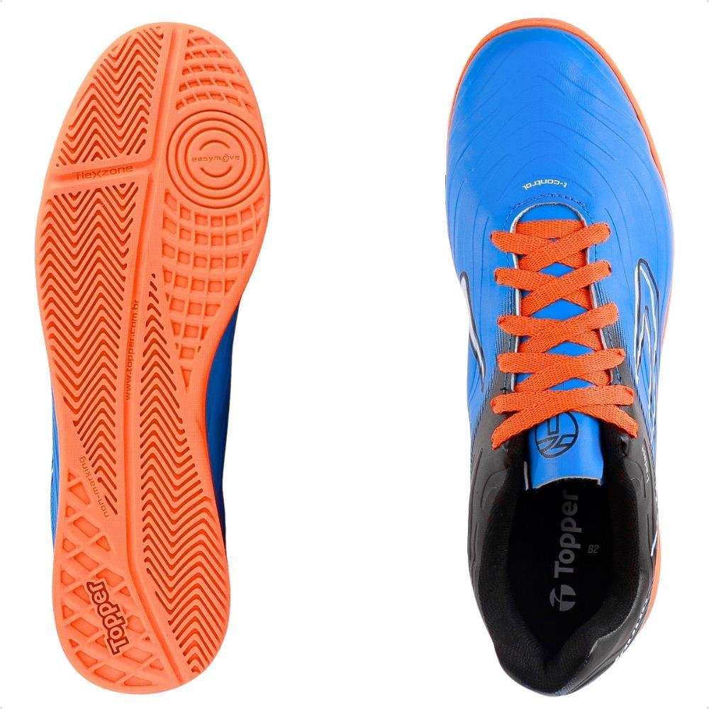 Chuteira Futsal Topper Forza III Masculino Azul/Laranja 6