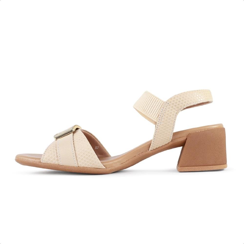 Sandália Usaflex Salto Bloco com Elástico Feminino Bege/Marrom 2