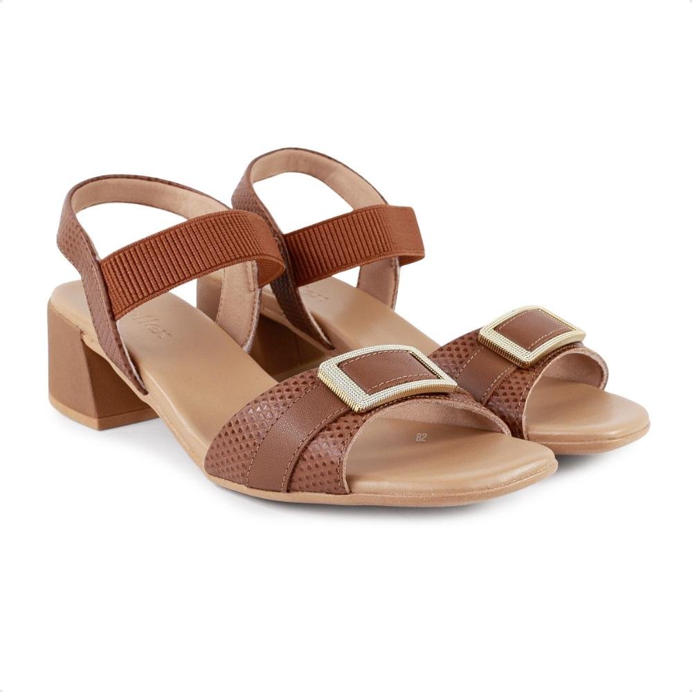 Sandália Usaflex Salto Bloco com Elástico Feminino Marrom 3