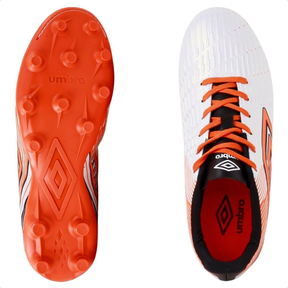 Chuteira de Campo Umbro Masculina Branco/Laranja 6