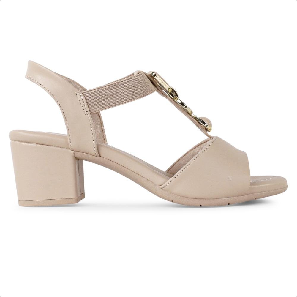 Sandália Comfortflex Salto Bloco Médio Feminina Bege/Dourado 1