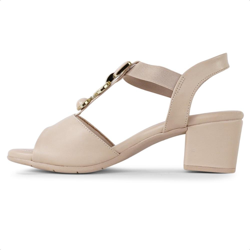 Sandália Comfortflex Salto Bloco Médio Feminina Bege/Dourado 2
