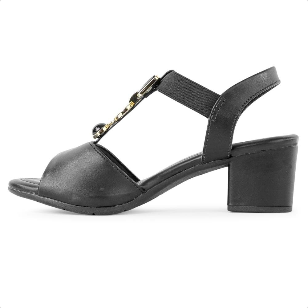 Sandália Comfortflex Salto Bloco Médio Feminina Preto/Dourado 2