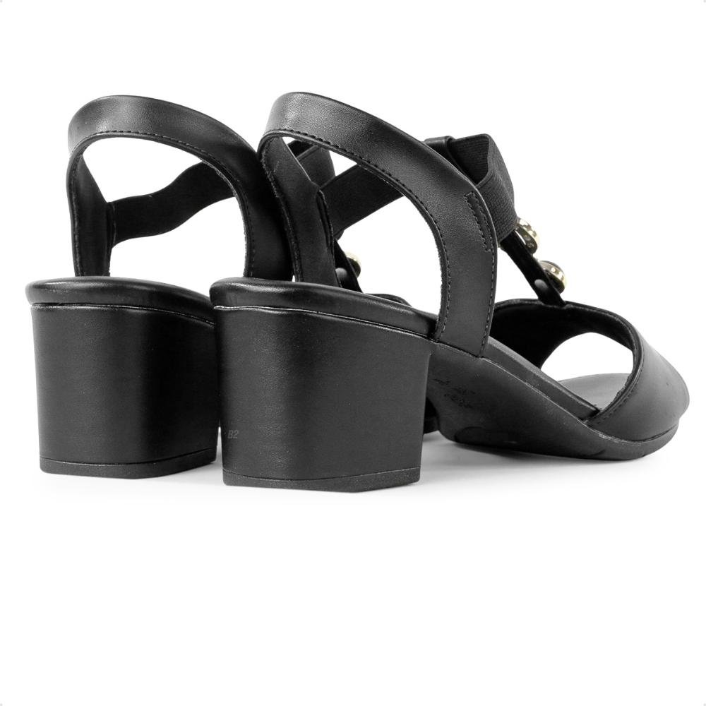 Sandália Comfortflex Salto Bloco Médio Feminina Preto/Dourado 5