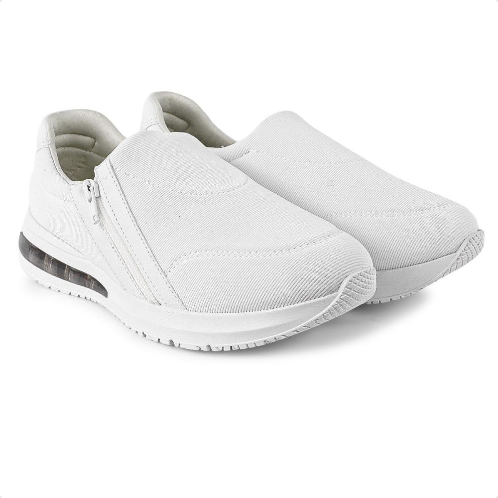 Tênis Comfortflex Slip On Zíper Feminino Branco/Cinza 3