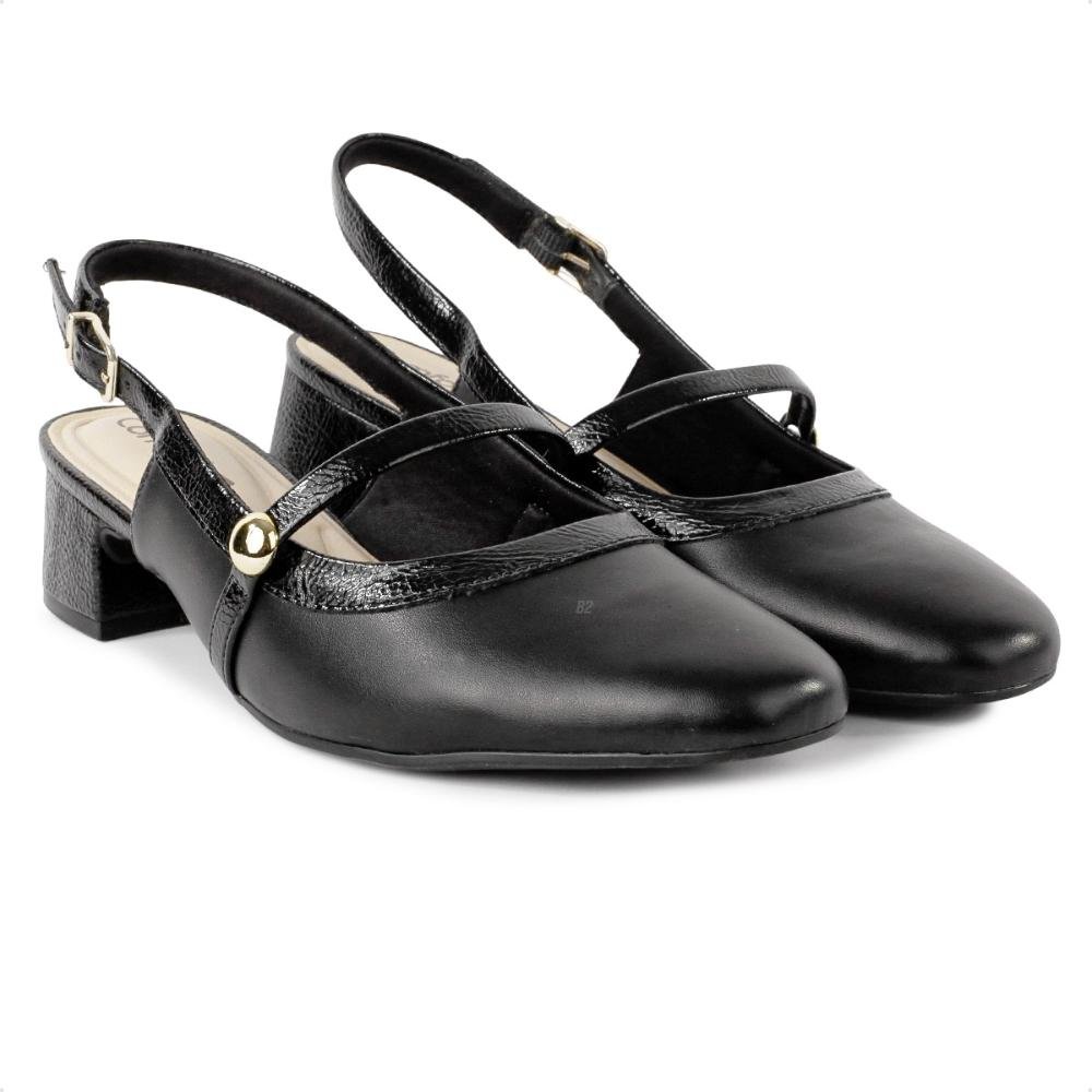 Sapato Comfortflex Slingback Tira Feminino Preto 3