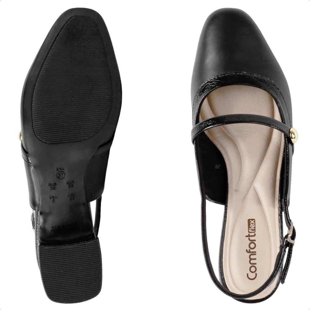 Sapato Comfortflex Slingback Tira Feminino Preto 6