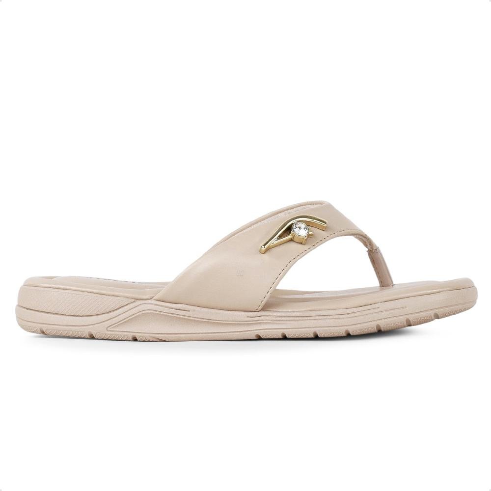 Chinelo Comfortflex Metallic Detail Feminino Bege/Dourado 2
