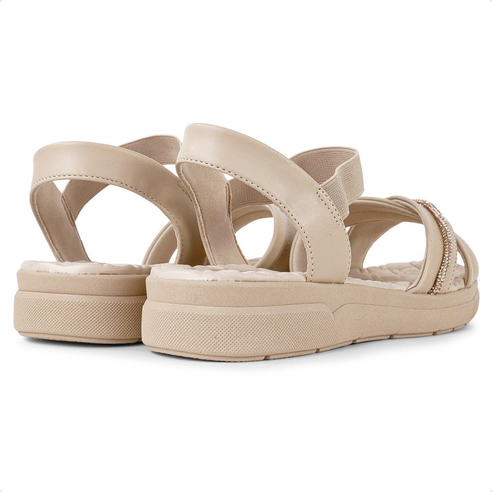 Sandália Comfortflex Elastic Strass Feminina Bege/Bege 5