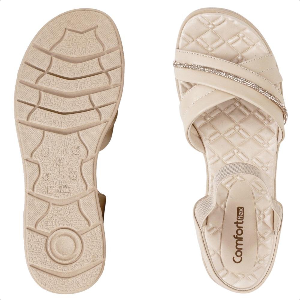 Sandália Comfortflex Elastic Strass Feminina Bege/Bege 6