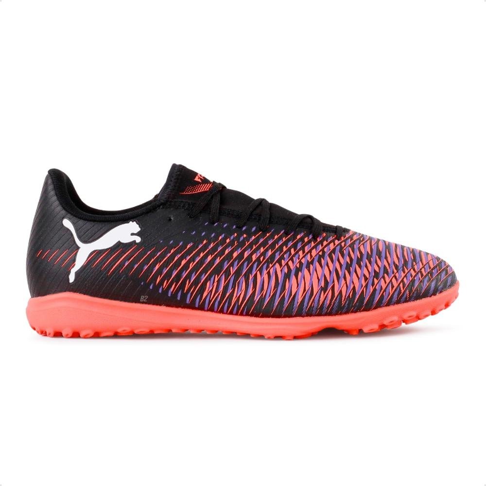Chuteira Society Puma Future 8 Play TT Masculina Preto/Coral 1