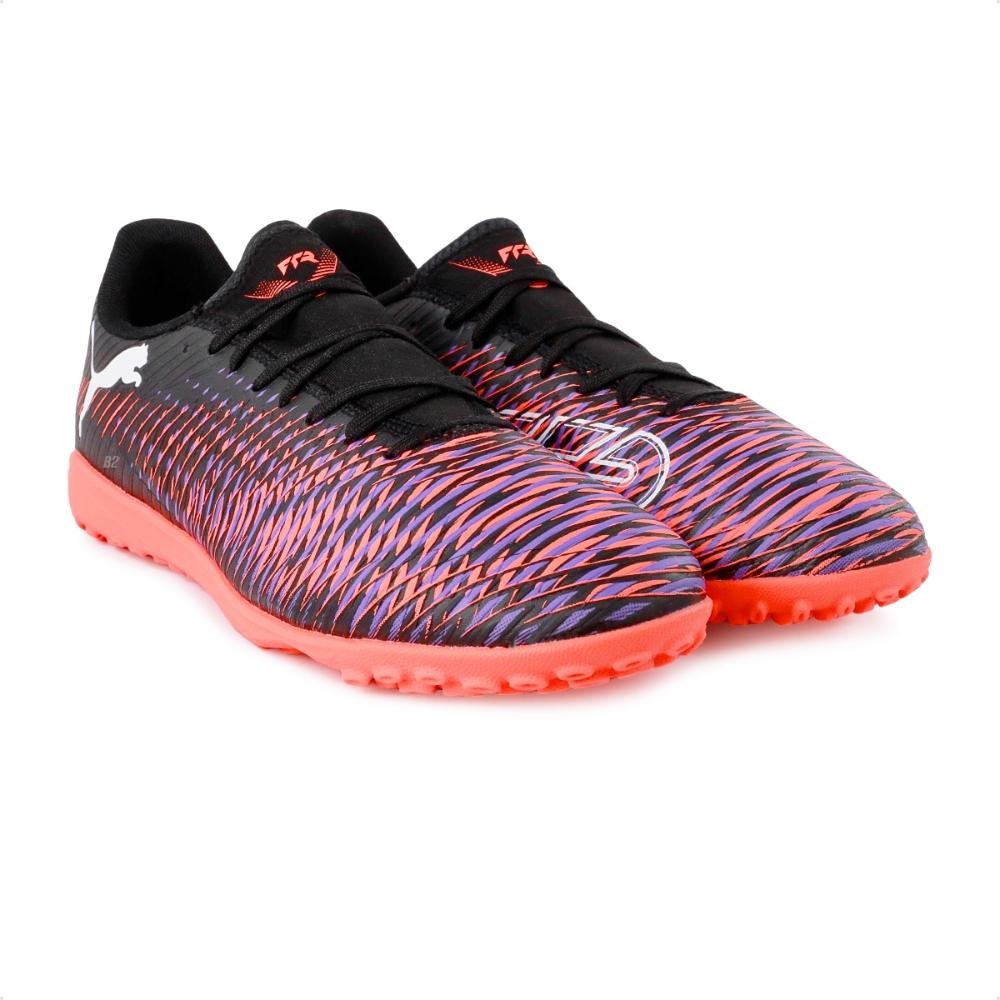 Chuteira Society Puma Future 8 Play TT Masculina Preto/Coral 3