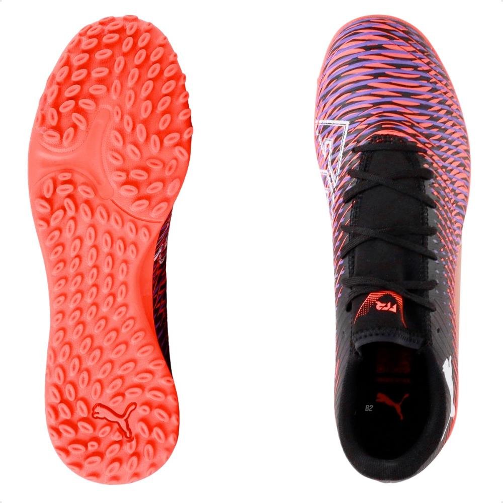 Chuteira Society Puma Future 8 Play TT Masculina Preto/Coral 6