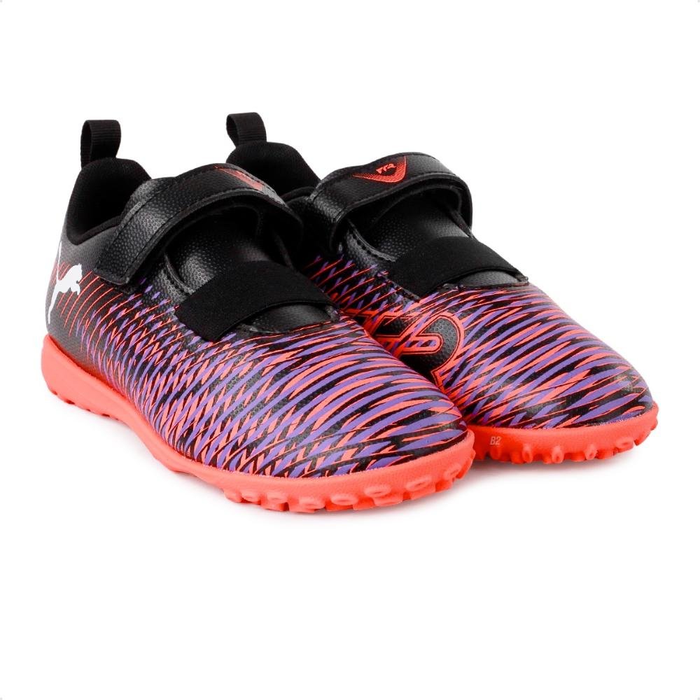 Chuteira Society Puma Future 8 Play TT V Jr Preto/Coral 3