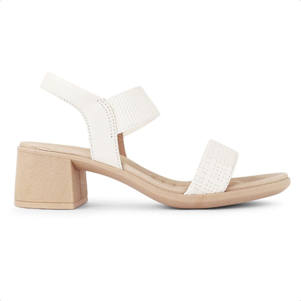 Sandália Usaflex Elastic Salto Bloco Feminina Branco/Bege 1
