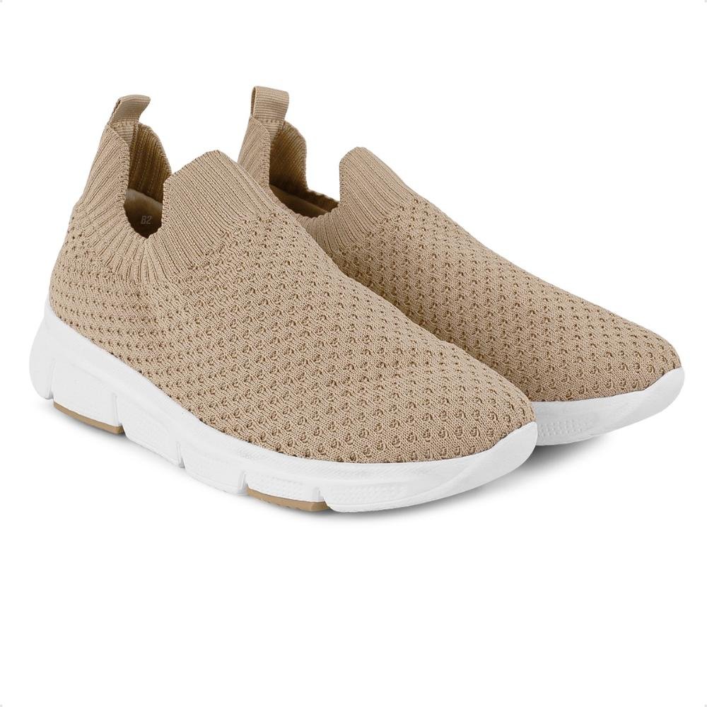 Tênis Comfortflex Knit Elastic Slip On Feminino Bege/Branco 2