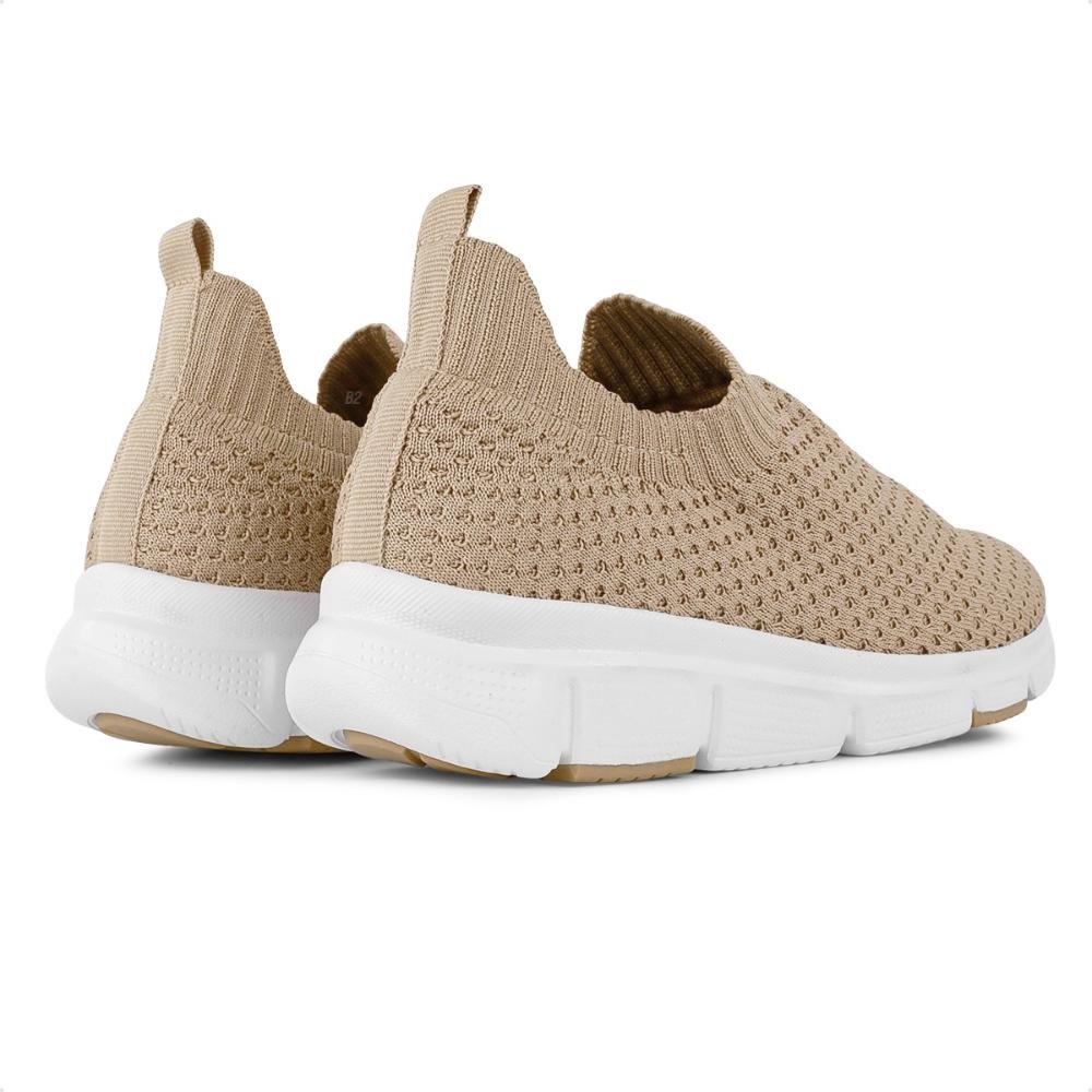 Tênis Comfortflex Knit Elastic Slip On Feminino Bege/Branco 4