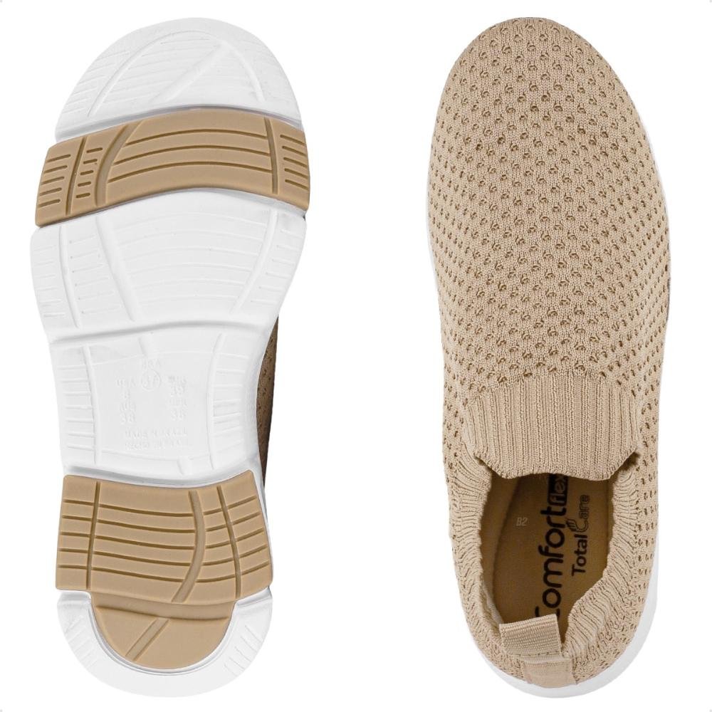 Tênis Comfortflex Knit Elastic Slip On Feminino Bege/Branco 5