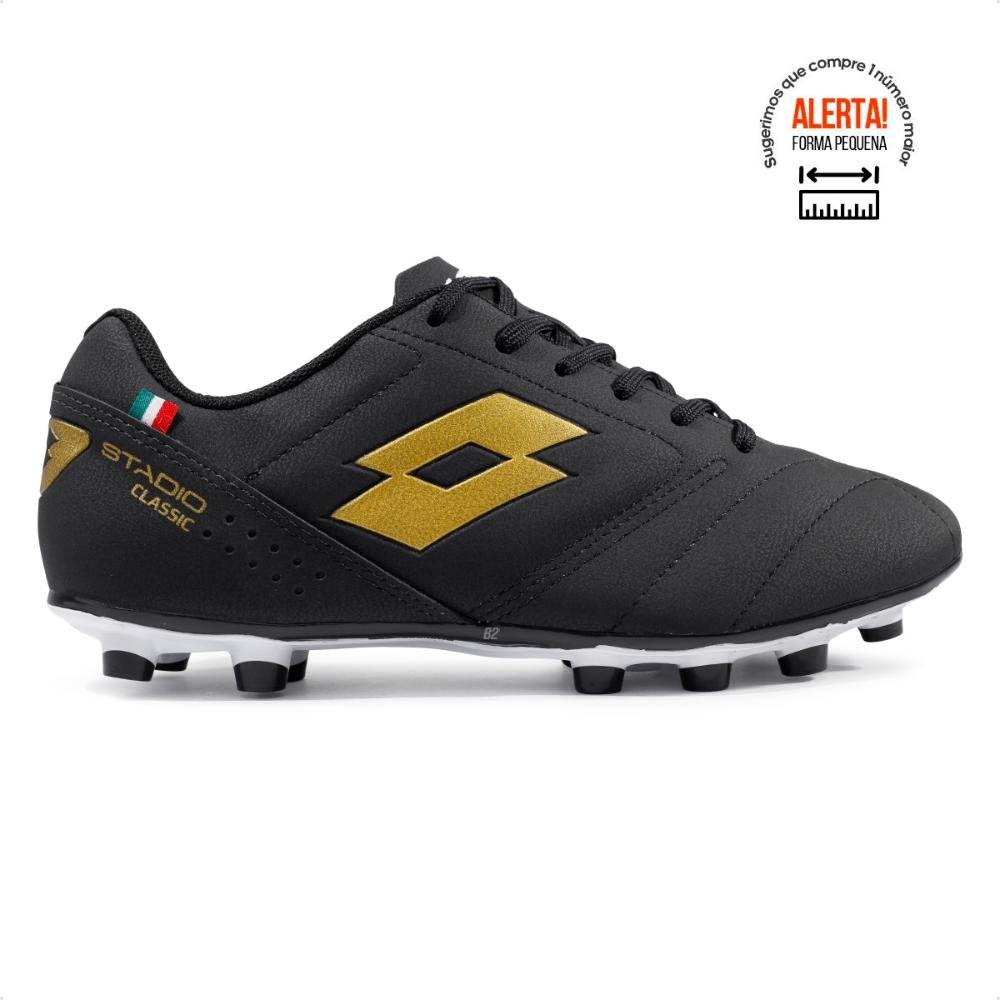 Chuteira Campo Lotto Stadio Classic B700 Masculina Preto/Dourado