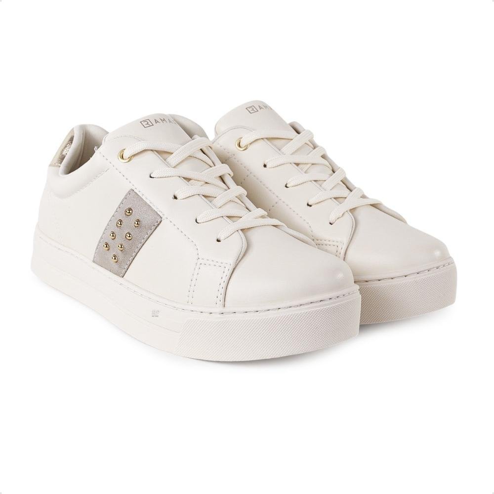 Tênis Ramarim Casual Detalhe Enfeite Feminino Bege/Dourado 3