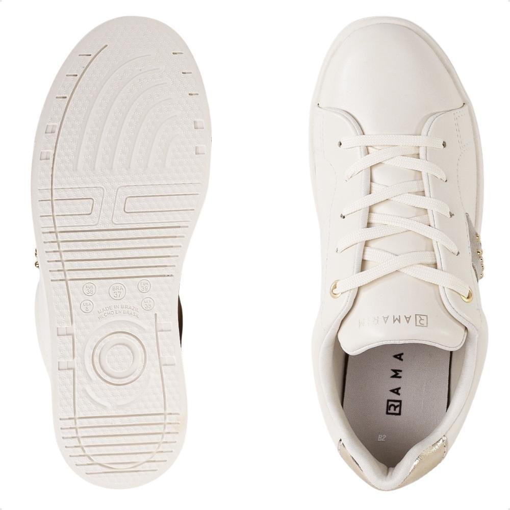 Tênis Ramarim Casual Detalhe Enfeite Feminino Bege/Dourado 6