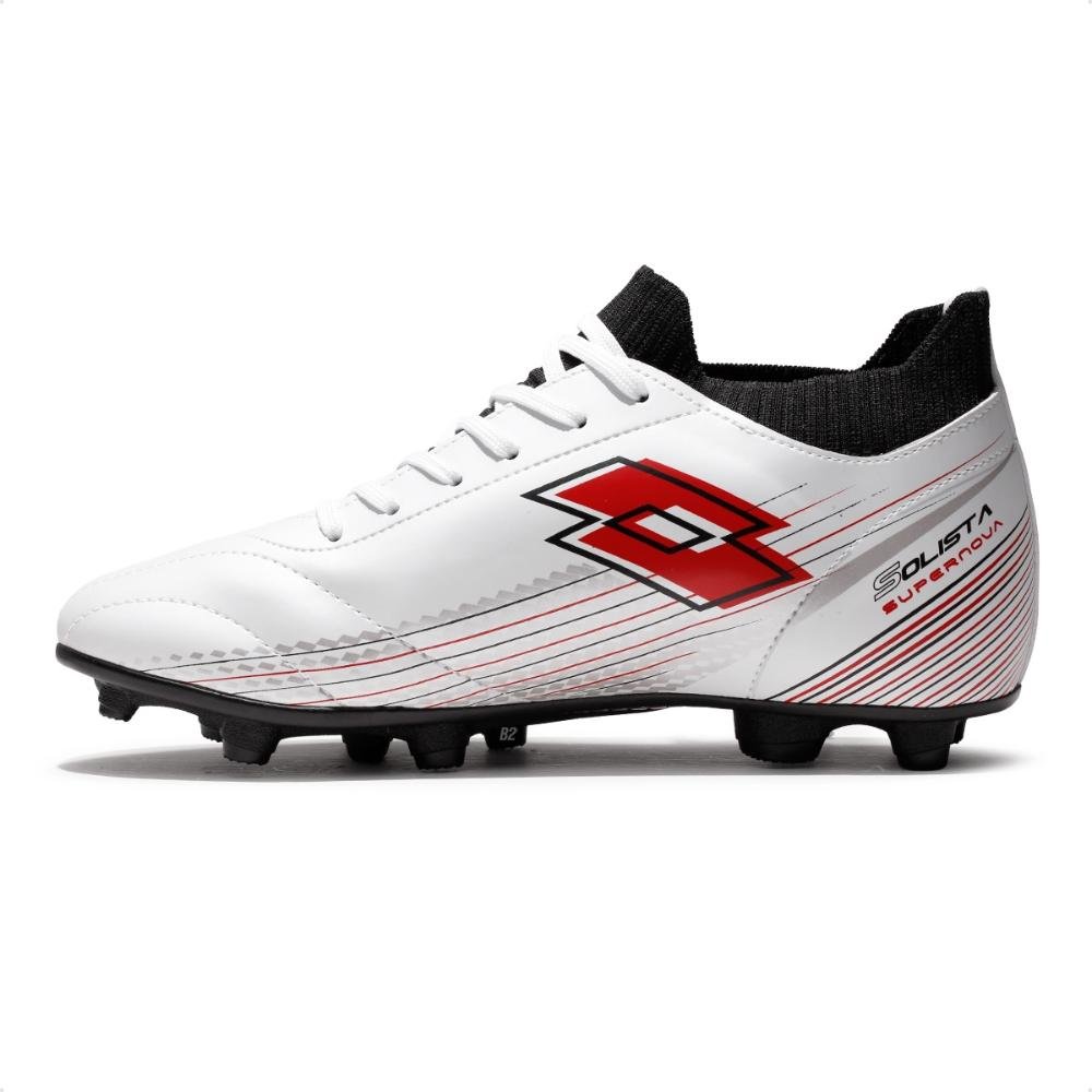 Chuteira Campo Lotto Solista Supernova Masculina Branco/Vermelho 2