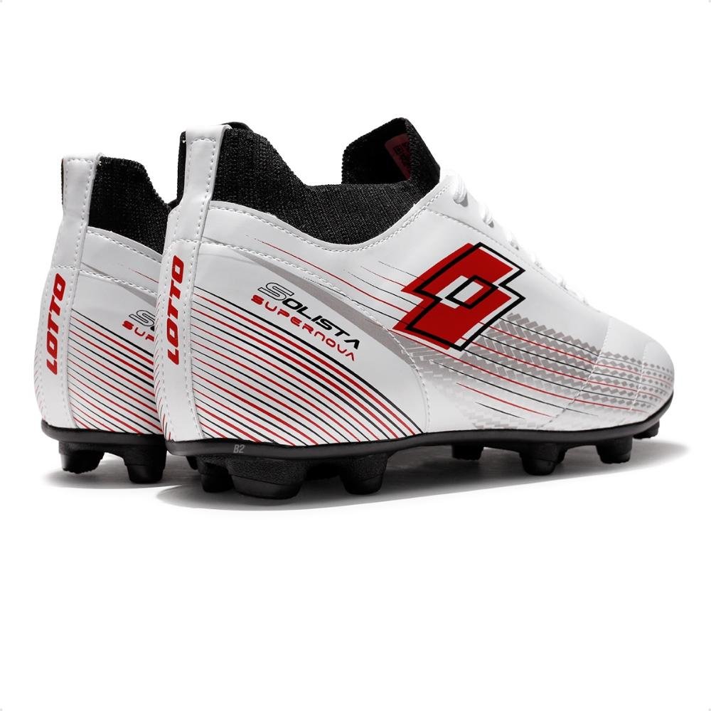 Chuteira Campo Lotto Solista Supernova Masculina Branco/Vermelho 5