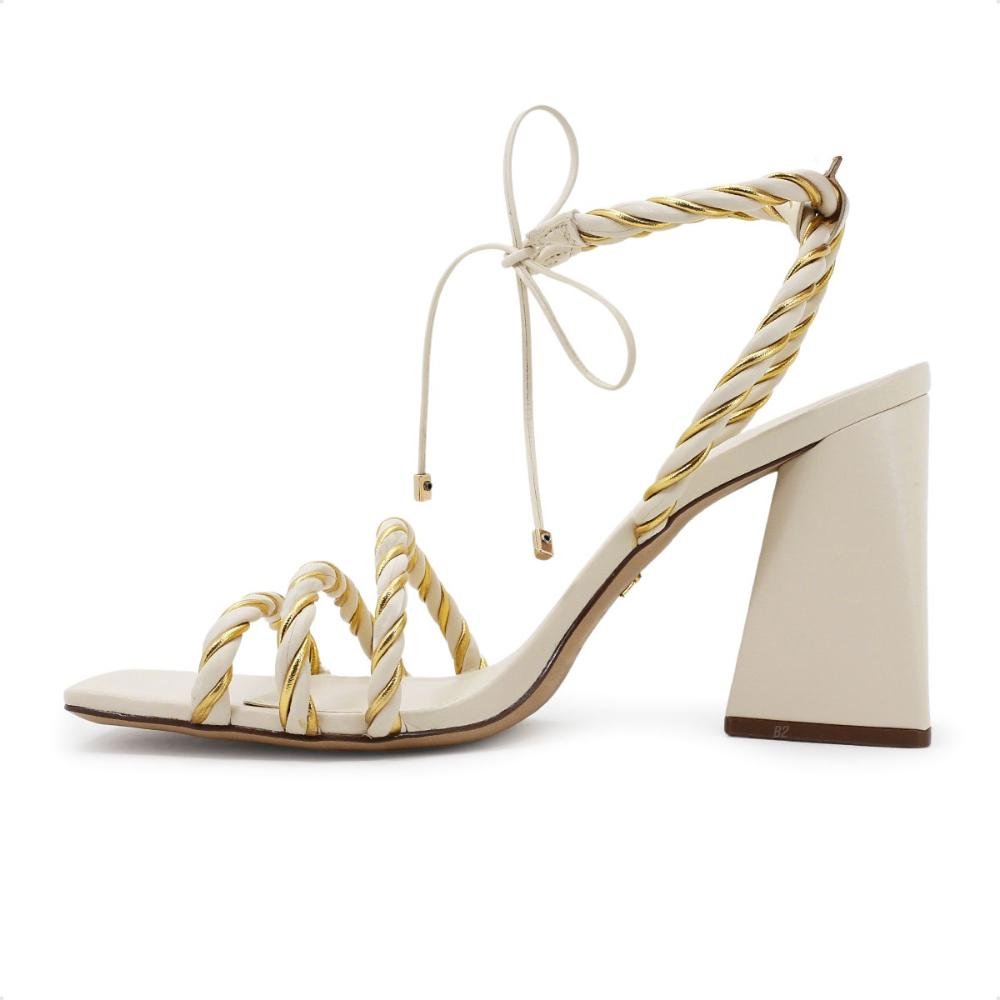 Sandália Arezzo Bloco Geométrica Branco/Dourado 2