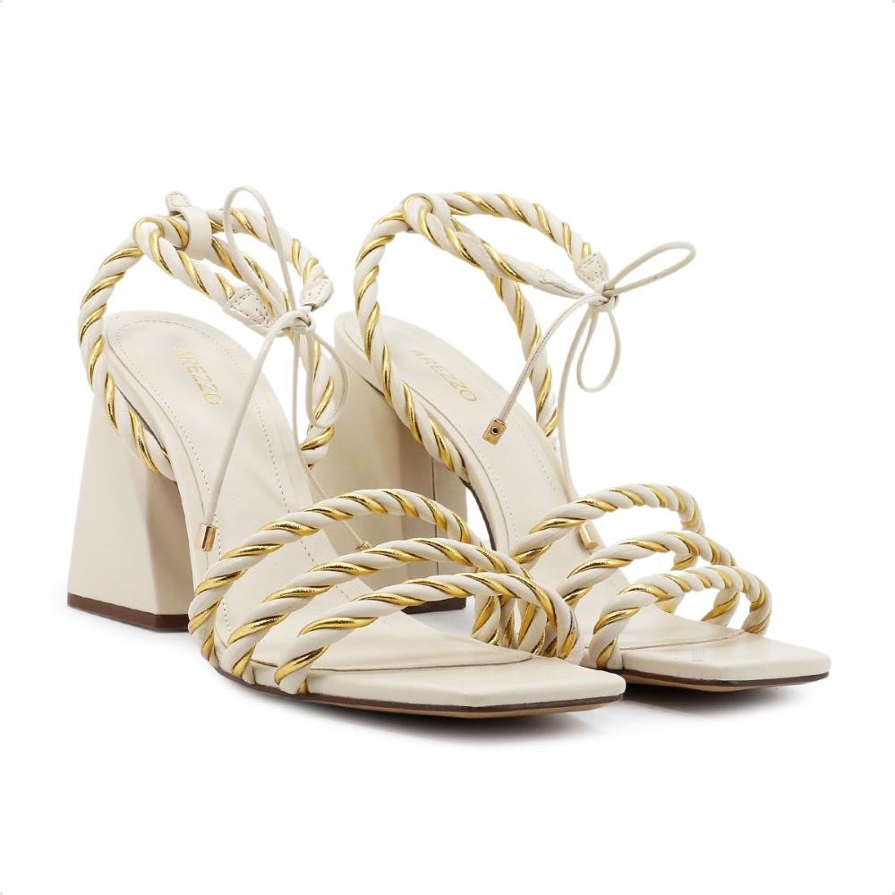 Sandália Arezzo Bloco Geométrica Branco/Dourado 3