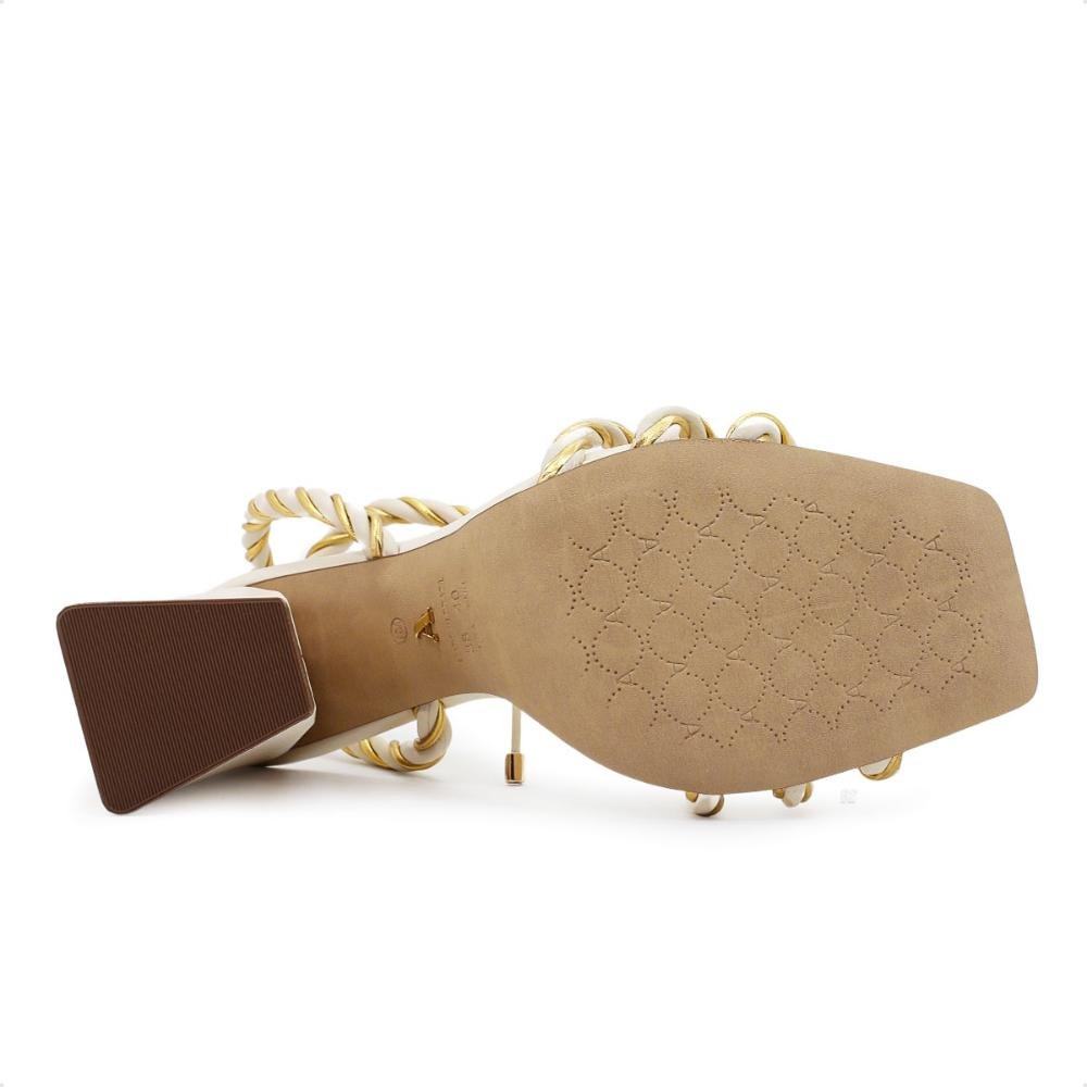Sandália Arezzo Bloco Geométrica Branco/Dourado 6
