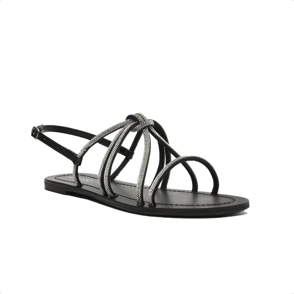 Sandália Arezzo Rasteira Tiras Strass Fivela Preto/Prata 2