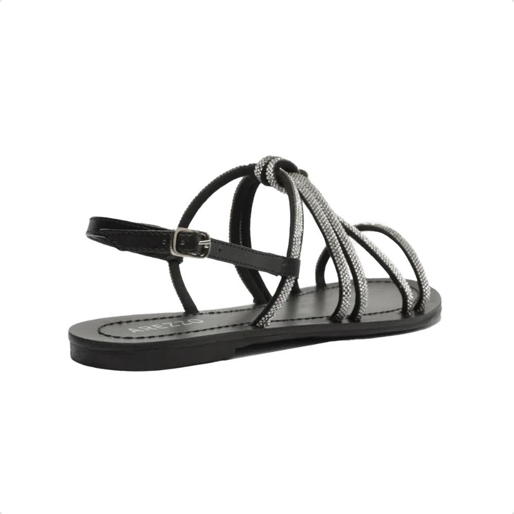 Sandália Arezzo Rasteira Tiras Strass Fivela Preto/Prata 3