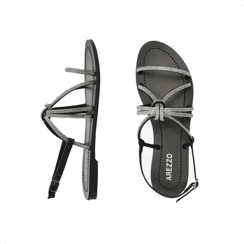 Sandália Arezzo Rasteira Tiras Strass Fivela Preto/Prata 5