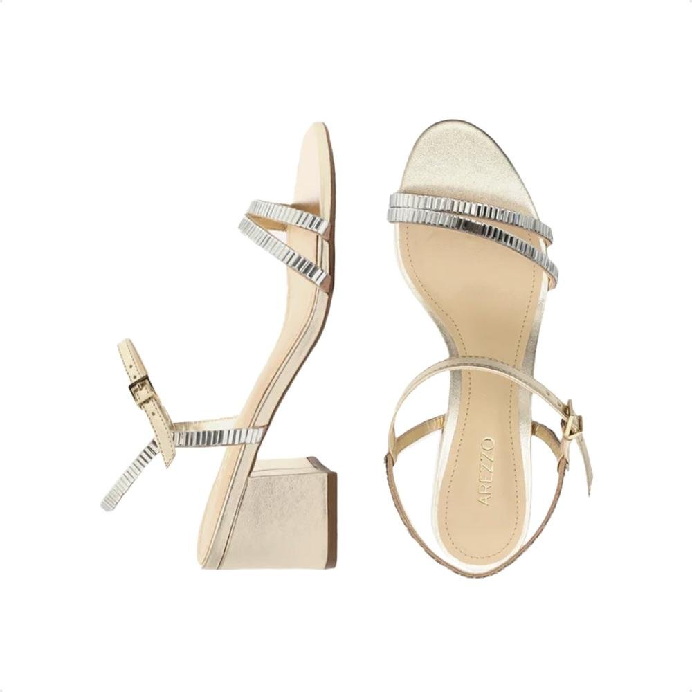 Sandália Arezzo Salto Bloco Pedraria Special Occasion Dourado/Prata 5