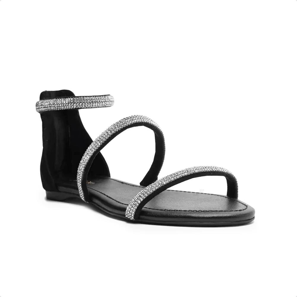 Sandália Arezzo Rasteira Nobuck Strass Zíper Preto/Prata 2