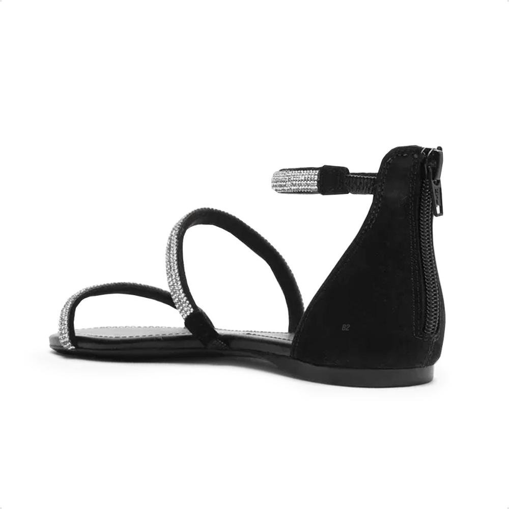 Sandália Arezzo Rasteira Nobuck Strass Zíper Preto/Prata 4