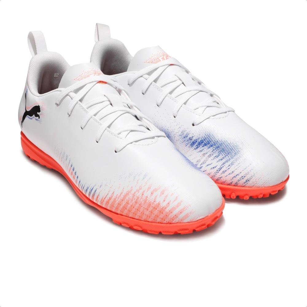 Chuteira Society Puma Future 8 Play TT Juvenil Branco/Coral 3