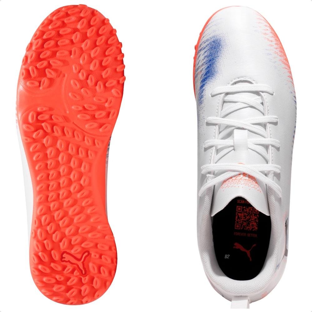 Chuteira Society Puma Future 8 Play TT Juvenil Branco/Coral 6