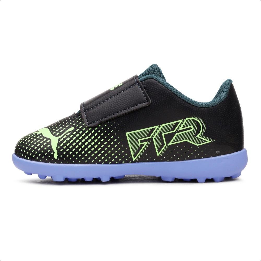 Chuteira Society Puma Future 7 Play TT V Infantil Preto/Verde/Azul 2