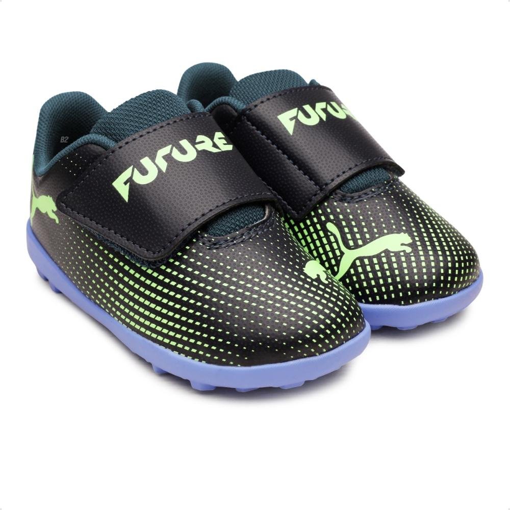 Chuteira Society Puma Future 7 Play TT V Infantil Preto/Verde/Azul 3